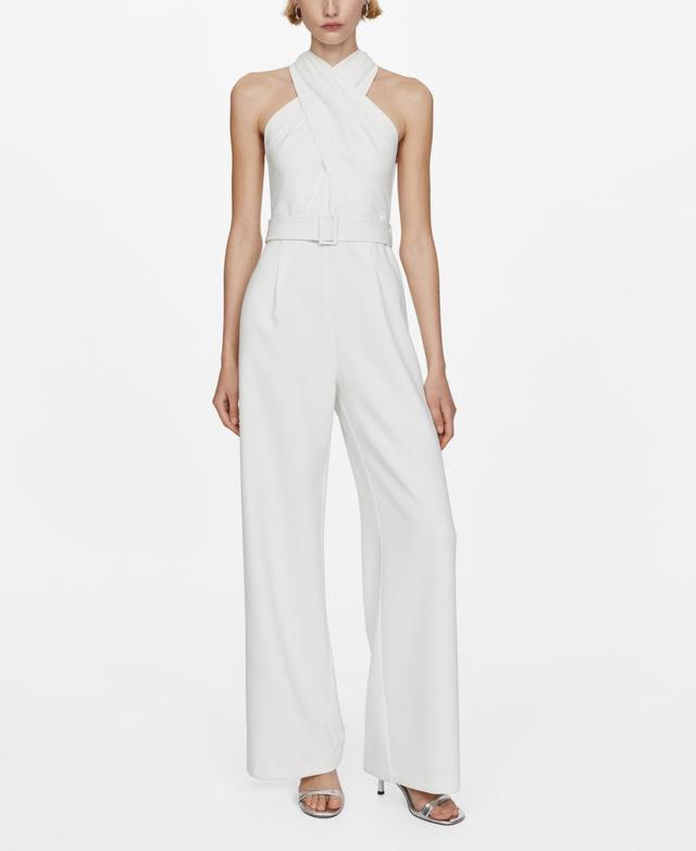 Mango Womens Belted Crossover Collar Jumpsuit Product Image