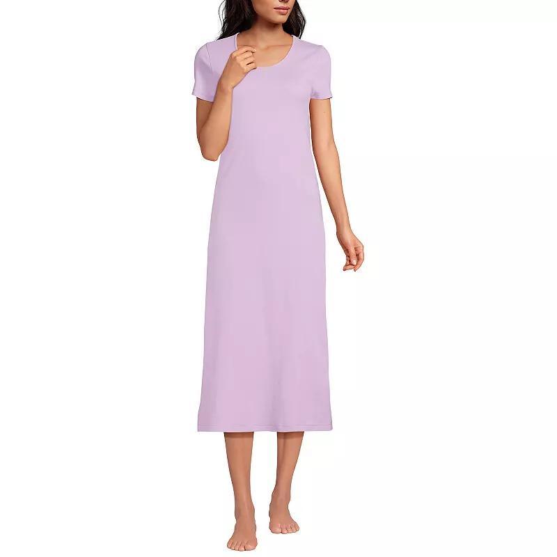 Womens Lands End Short Sleeve Mid-Calf Length Nightgown Navy Purple Ditsy Product Image