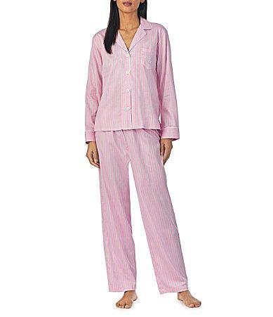 Lauren Ralph Lauren Sateen Striped Long Sleeve Notch Collar Long Pant Pajama Set Product Image