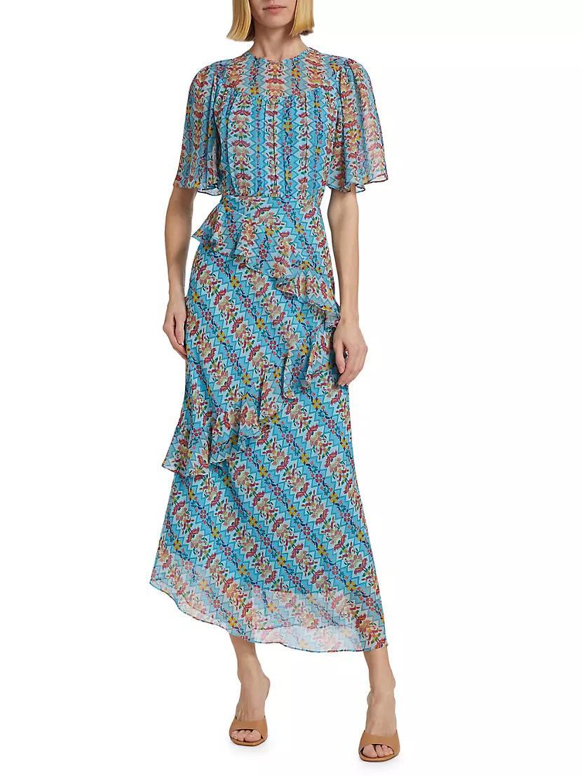 Vida Printed Silk Ruffled Maxi Dress Product Image