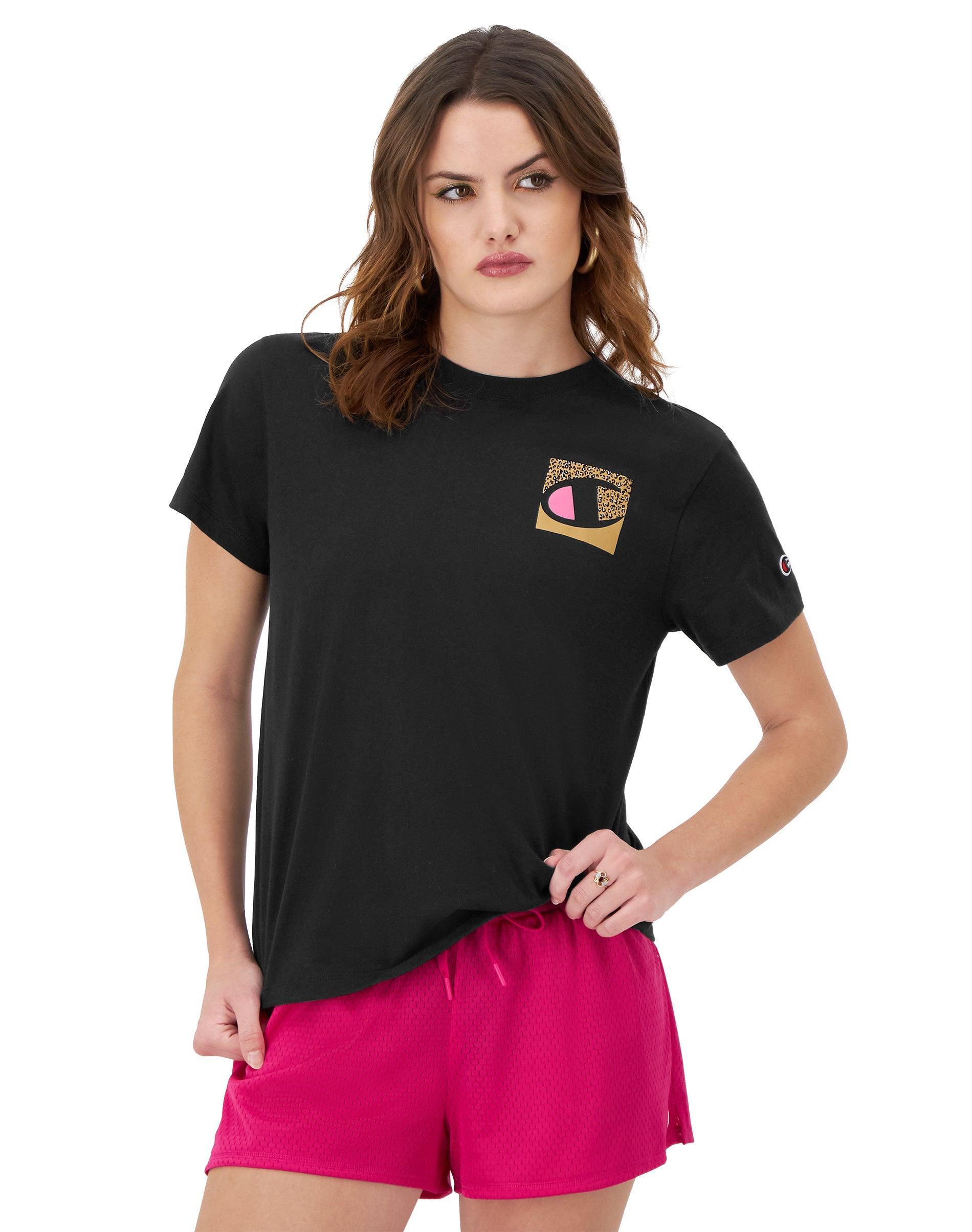 Womens Champion Classic T-Shirt, Leopard C Black 2XL Product Image