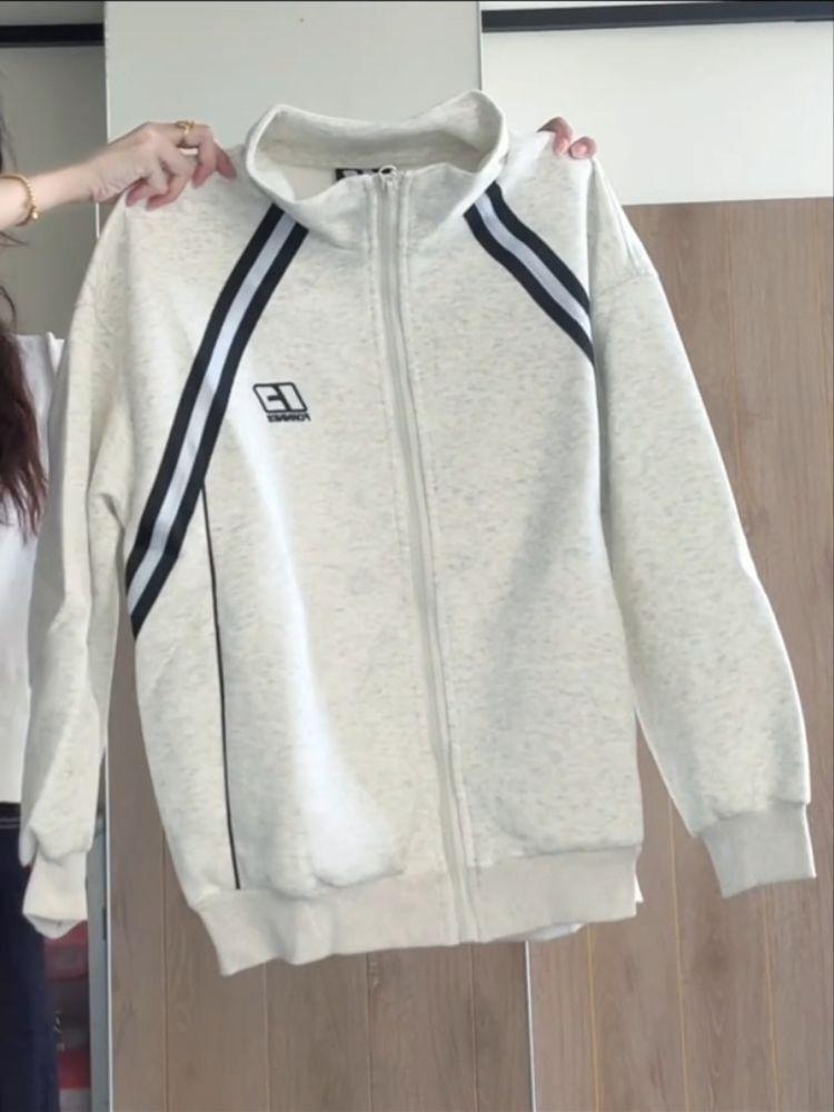 Striped Print Zip-Up Tracksuit Jacket Product Image