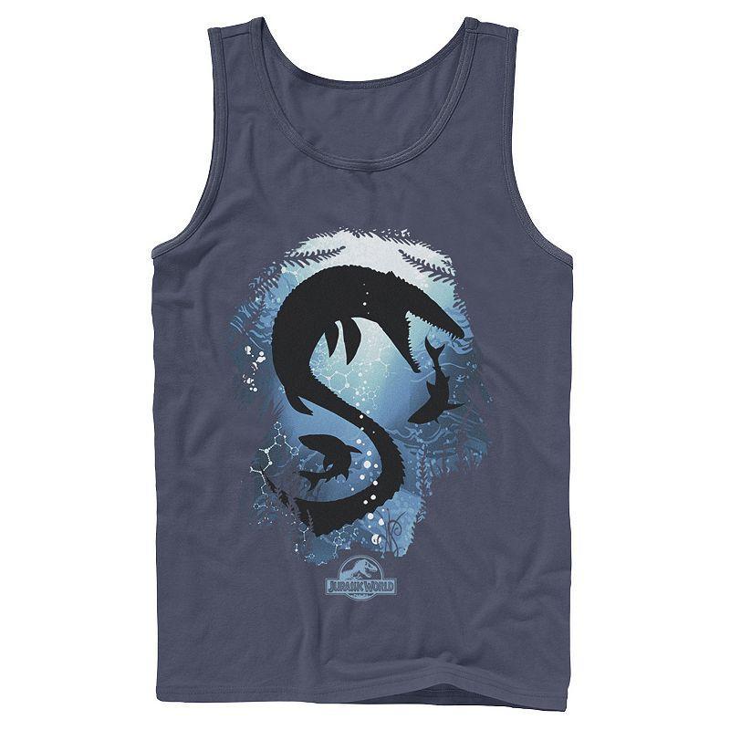 Mens Jurassic World Under Water Fears Graphic Tank Top Blue Product Image