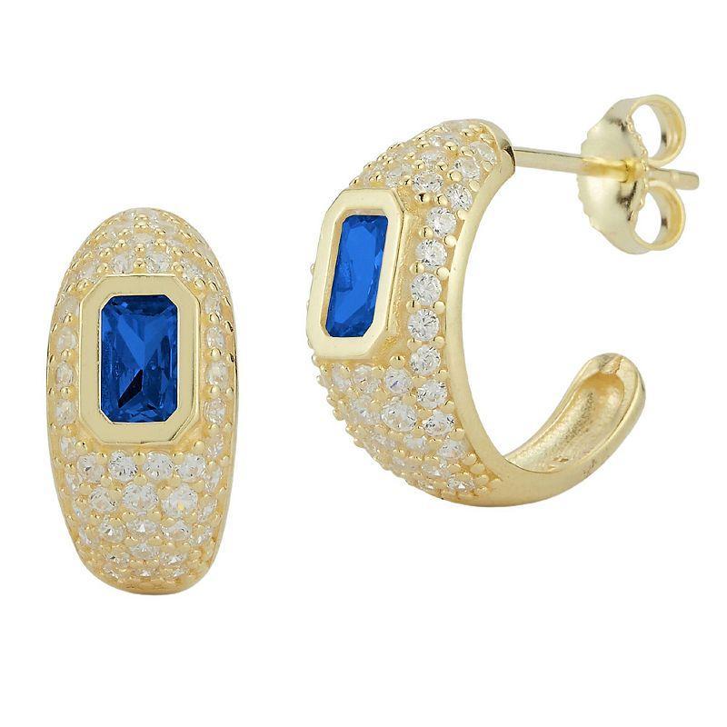 Sunkissed Sterling 14k Gold Over Silver Cubic Zirconia Hoop Earrings, Womens, Gold Tone Blue Product Image