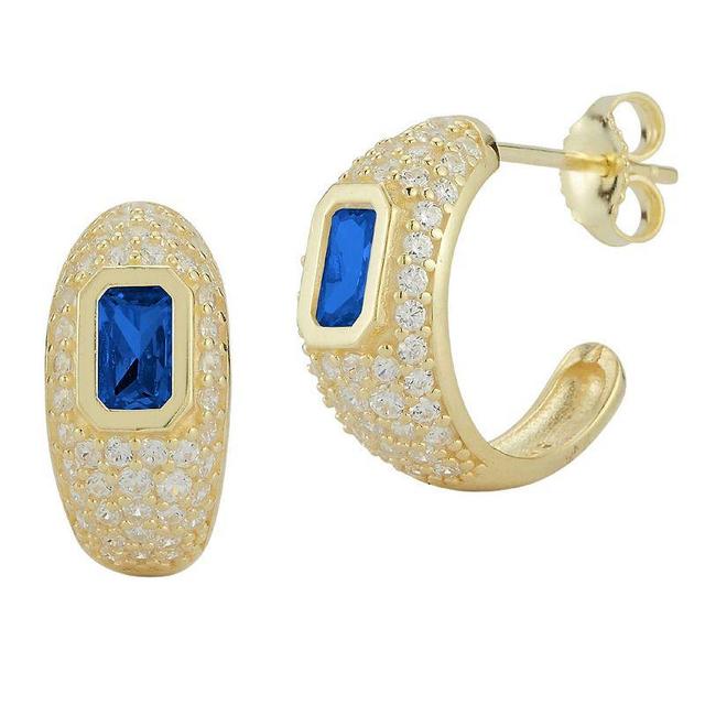 Sunkissed Sterling 14k Gold Over Silver Cubic Zirconia Hoop Earrings, Womens, Gold Tone Blue Product Image