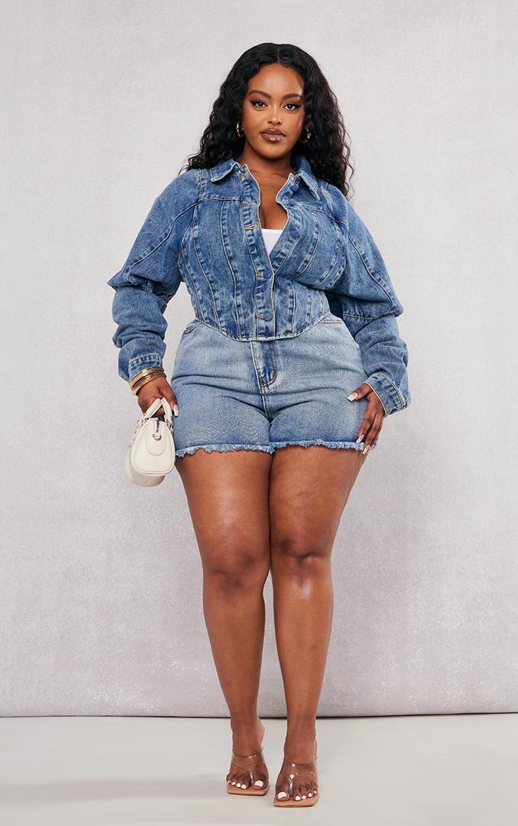 Plus Vintage Wash Corset Denim Jacket Product Image