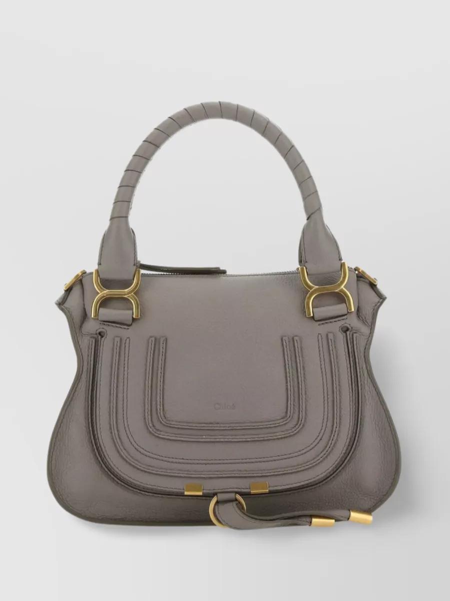 Small Leather Handbag With Top Handle And Decorative Laces In Grey Product Image