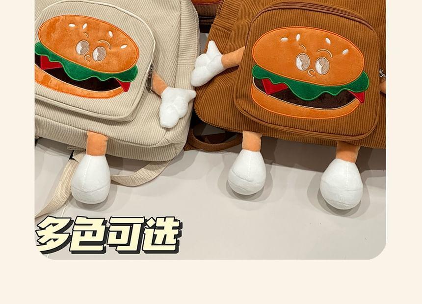 Hamburger Embroidered Corduroy Backpack / Bag Charm / Coin Purse / Set Product Image