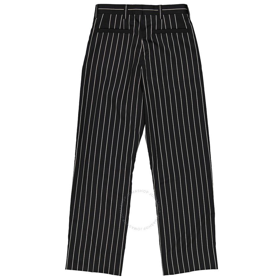 Black Stretch Wool Pinstriped Wide-leg Tailored Trousers Product Image