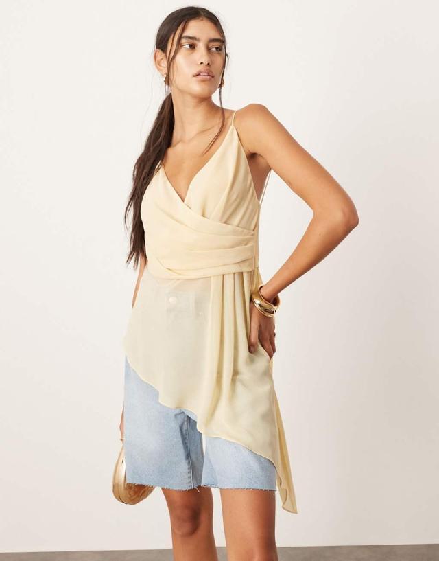 ASOS EDITION wrap front cami top with asymmetric hem in lemon Product Image