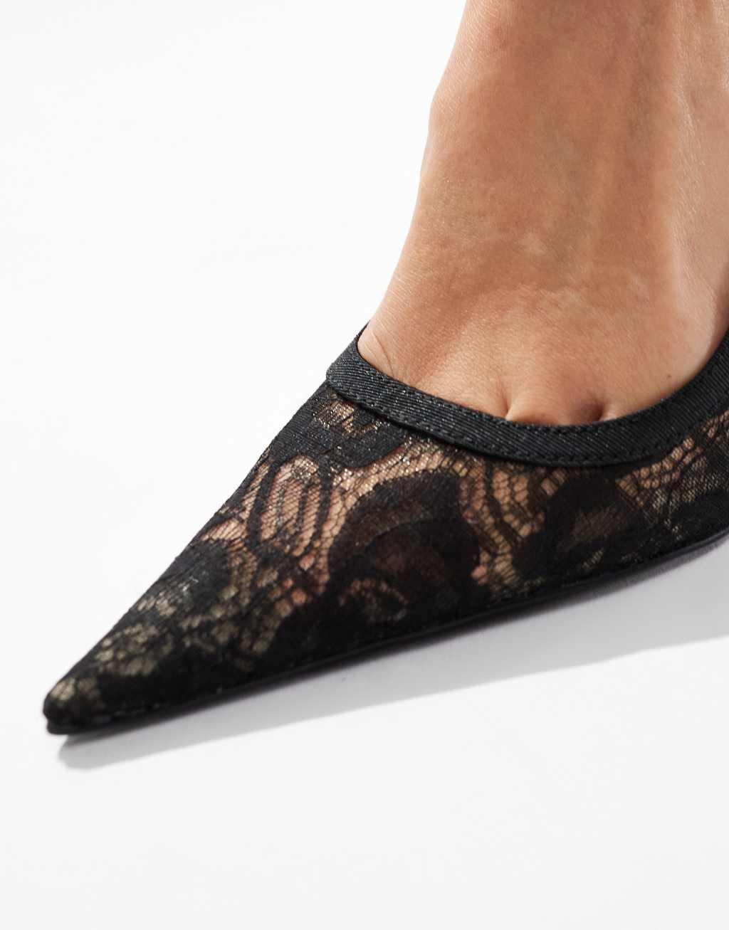 ASOS DESIGN Poser slingback high heeled shoes in black lace Product Image