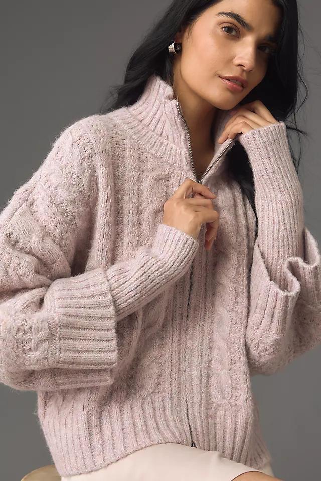 Pilcro High-Neck Cable-Knit Zip Cardigan Sweater Product Image