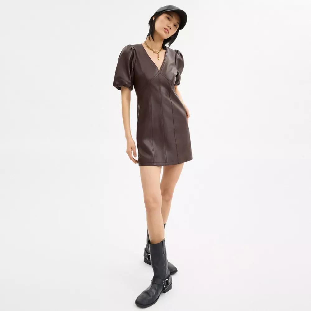 Leather Puff Sleeve Dress Product Image