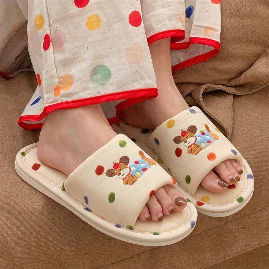 Dog Embroidered Dotted Slippers Product Image