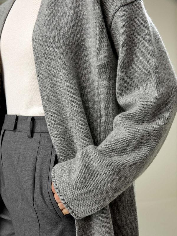 Long Open-Front Knit Cardigan Product Image