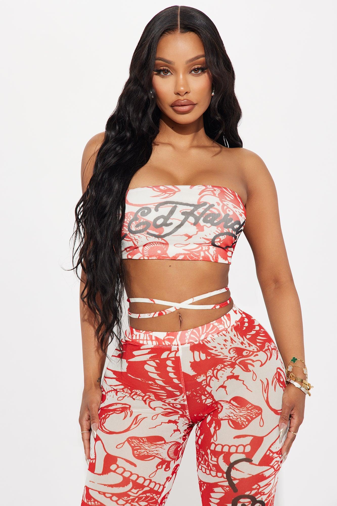 Ed Hardy Amor Mesh Pant Set - Red/combo Product Image