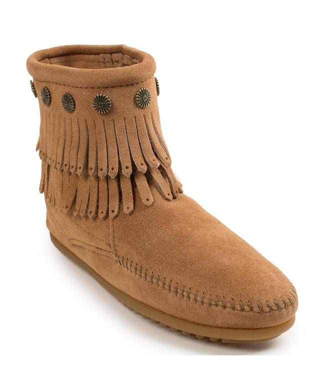 Minnetonka Womens Double Fringe Side Zip Ankle Boots Product Image