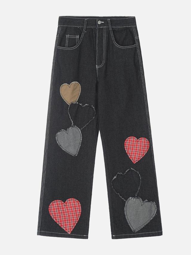 Aelfric Eden Applique Plaid Heart Jeans Product Image