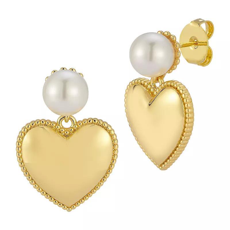 WINX 18k Gold Plated Freshwater Cultured Pearl Heart Drop Earrings, Womens, Gold Tone Product Image