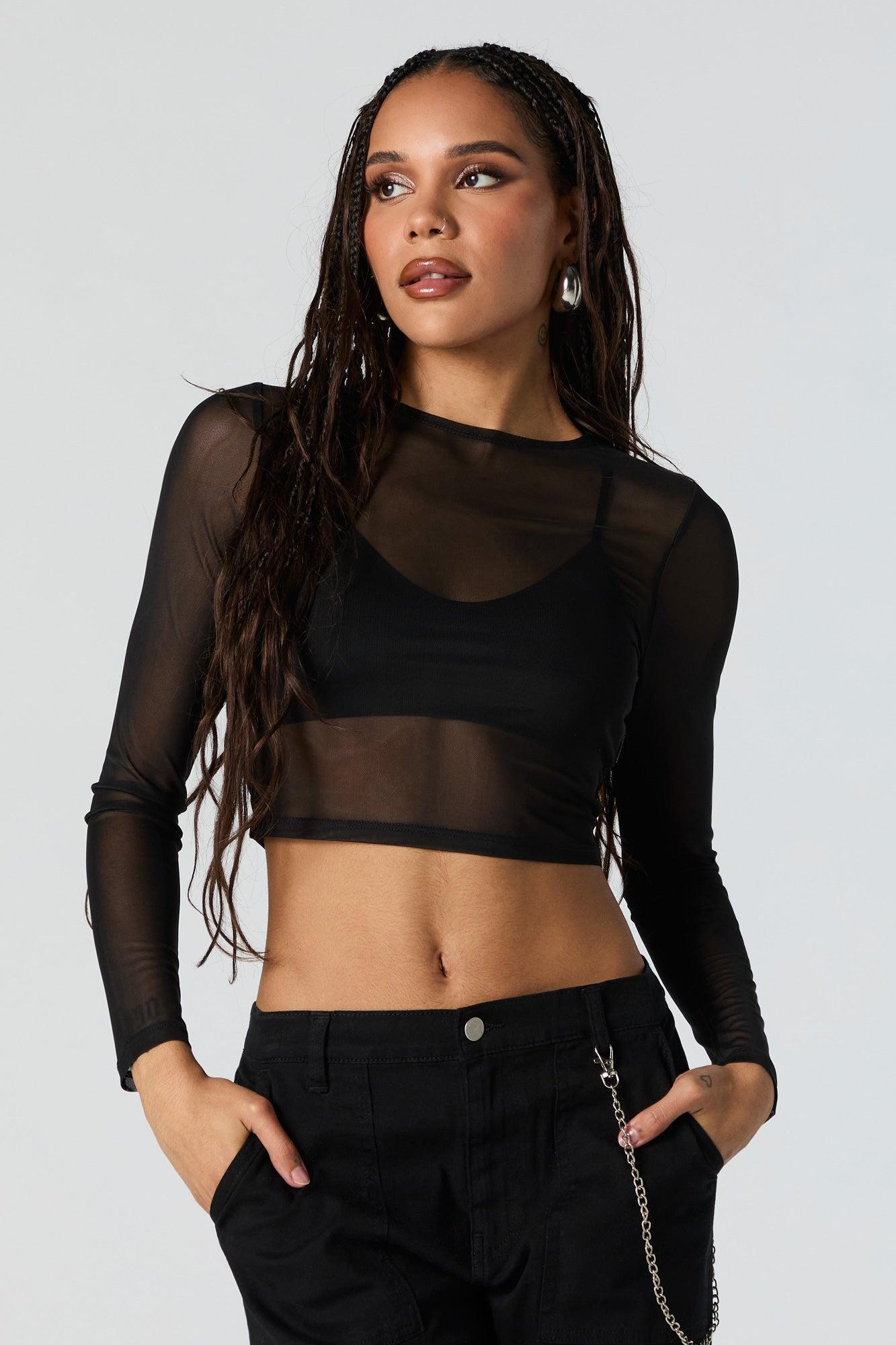 Mesh Long Sleeve Crop Top Female Product Image