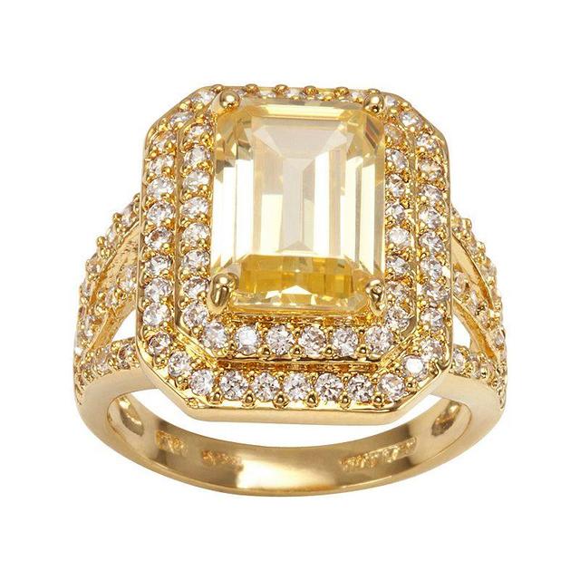 Sophie Miller 14k Gold Over Silver Yellow & White Cubic Zirconia Tiered Octogonal Halo Ring, Womens Product Image