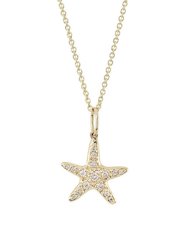 Womens 14K Yellow Gold & Diamond Small Starfish Pendant Necklace Product Image