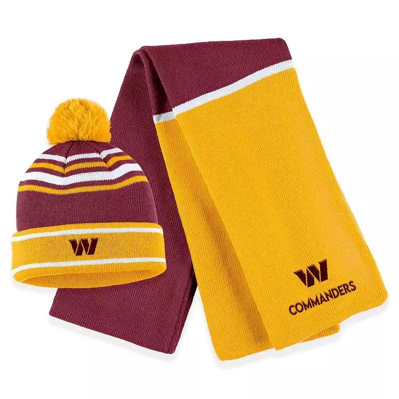 Womens WEAR by Erin Andrews Burgundy Washington Commanders Colorblock Cuffed Knit Hat with Pom and Scarf Set Product Image