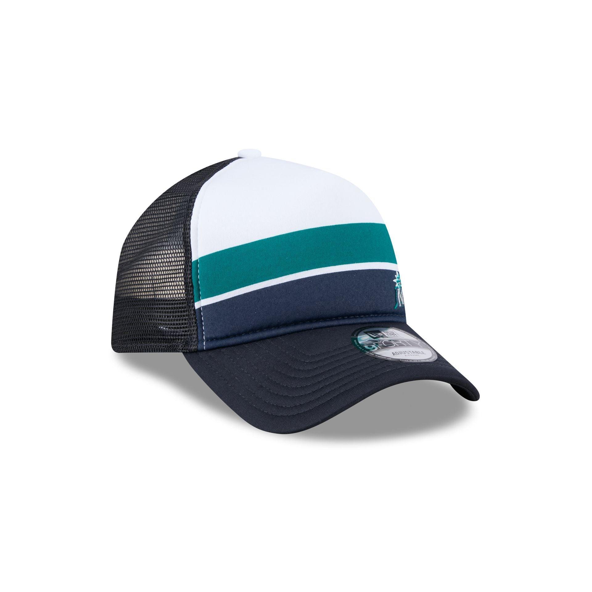 Seattle Mariners Color Block 9FORTY A-Frame Trucker Snapback Hat Male Product Image