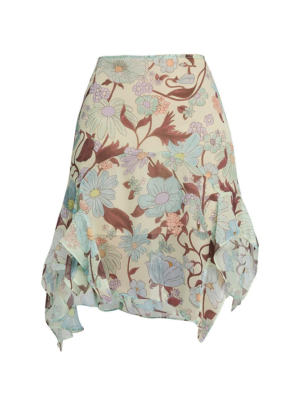 Garden-Print Asymmetric Chiffon Mini Skirt Product Image