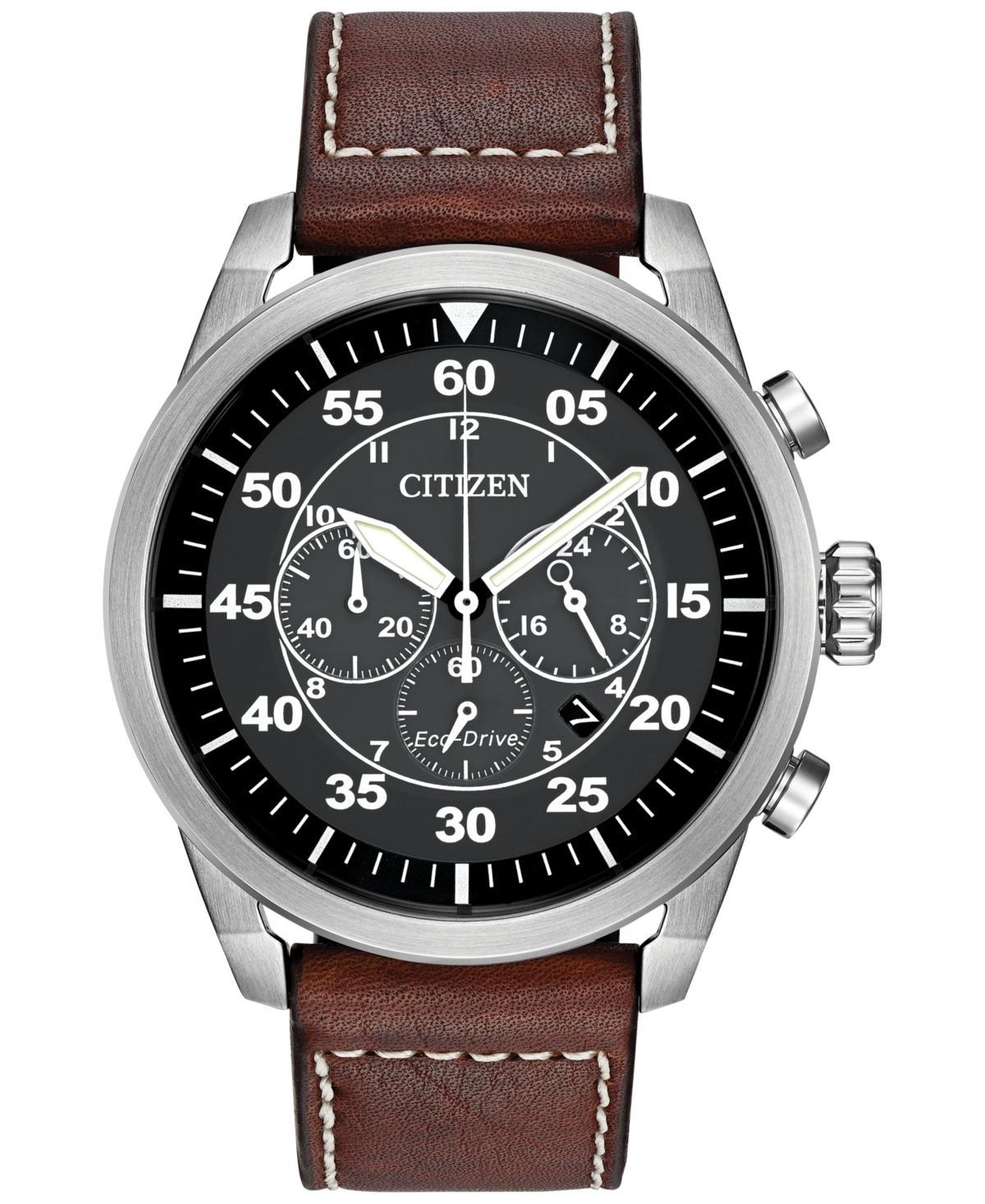 Citizen Mens Chronograph Eco-Drive Brown Leather Strap Watch 45mm CA4210-24E Product Image