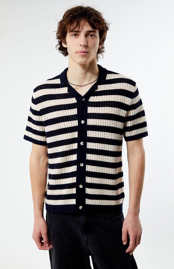 Men's Stripe Open Knit Button Down Shirt Product Image