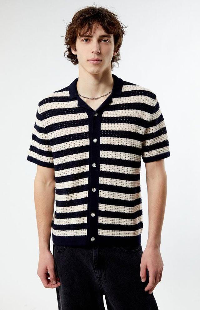 Mens Stripe Open Knit Button Down Shirt Product Image