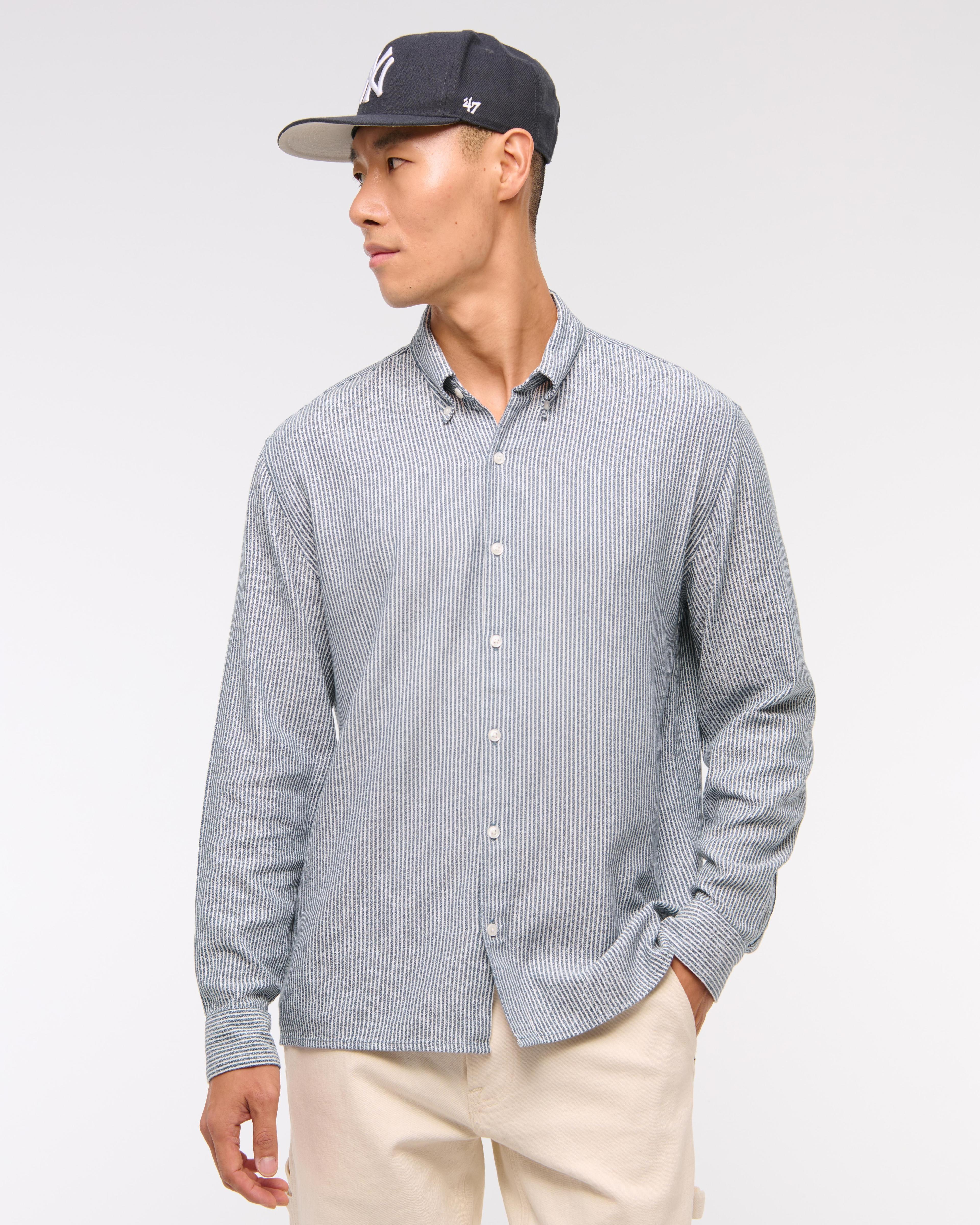 Long-Sleeve Crepe Button-Up Shirt Product Image