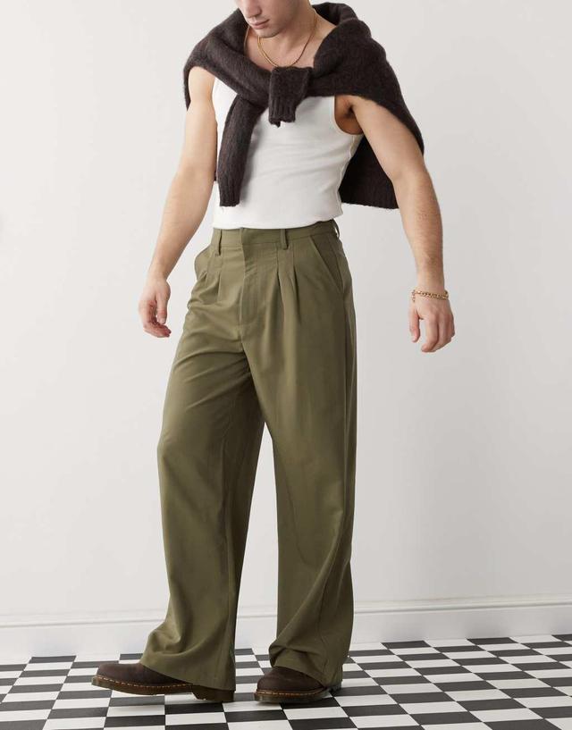 COLLUSION relaxed wide leg tailored pants in olive Product Image