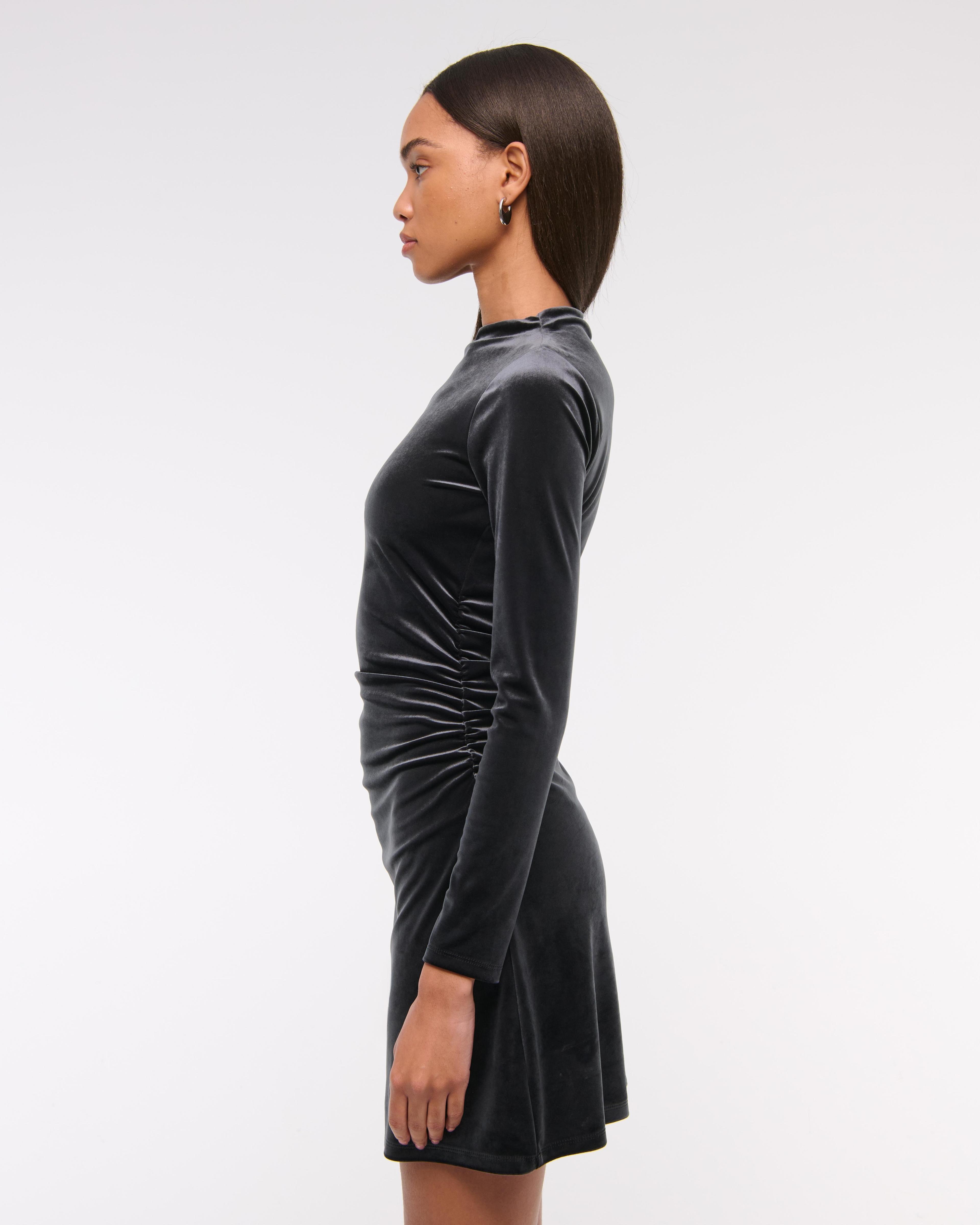 The A&F Paloma Long-Sleeve Velvet Mini Dress Product Image