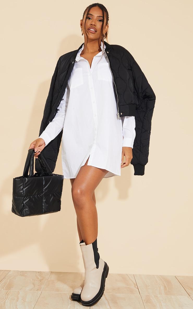 White Long Sleeve Button Shirt Dress Product Image