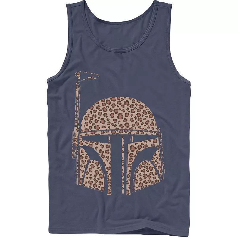 Mens Star Wars Boba Fett Helmet Cheetah Print Fill Tank Top Blue Product Image