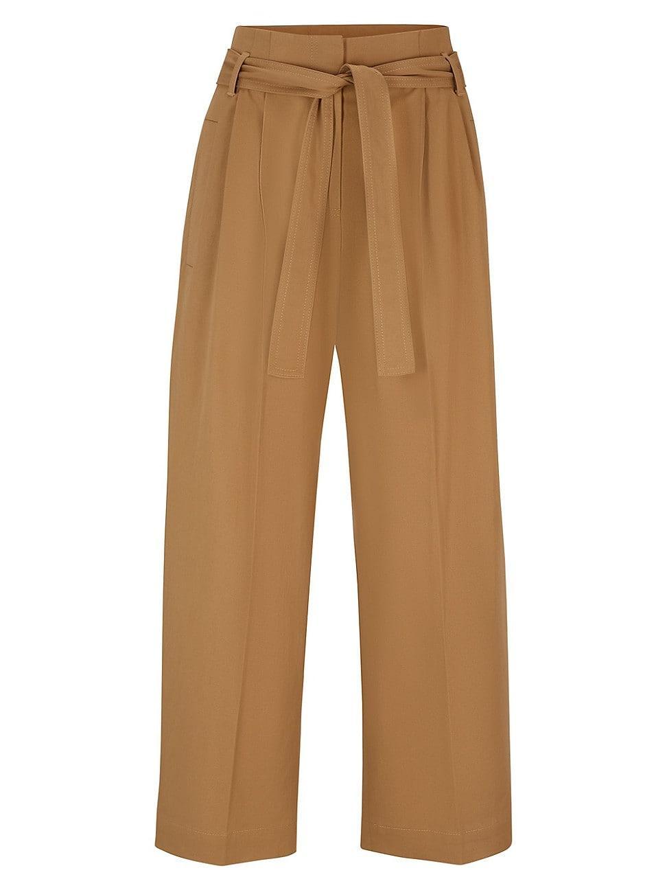 Womens Tapered-Fit Wide-Leg Trousers with Fabric Belt Product Image