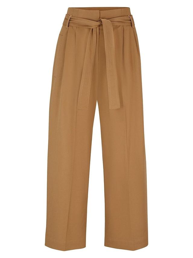 Womens Tapered-Fit Wide-Leg Trousers with Fabric Belt Product Image