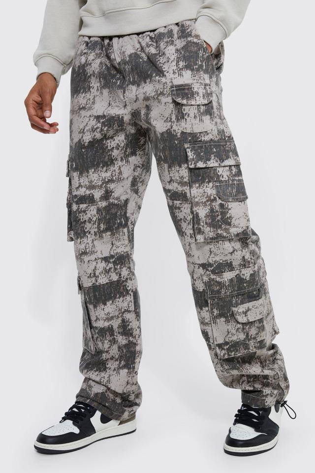 Elasticated Waist Printed Multi Pocket Stacked Cargo Pants | boohooMAN USA Product Image