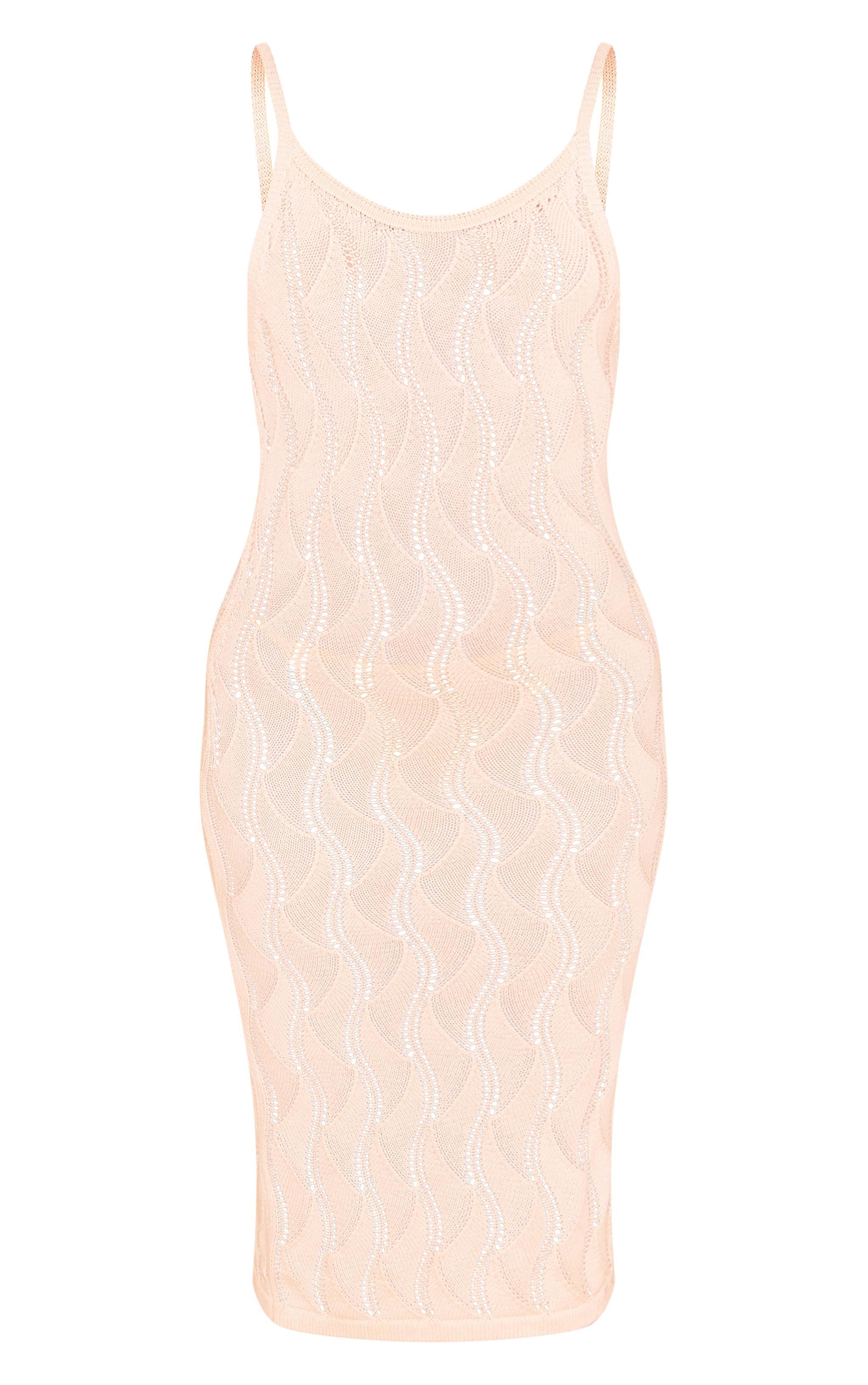 Cream Crochet Textured Open Knit Cami Midi Dress Product Image