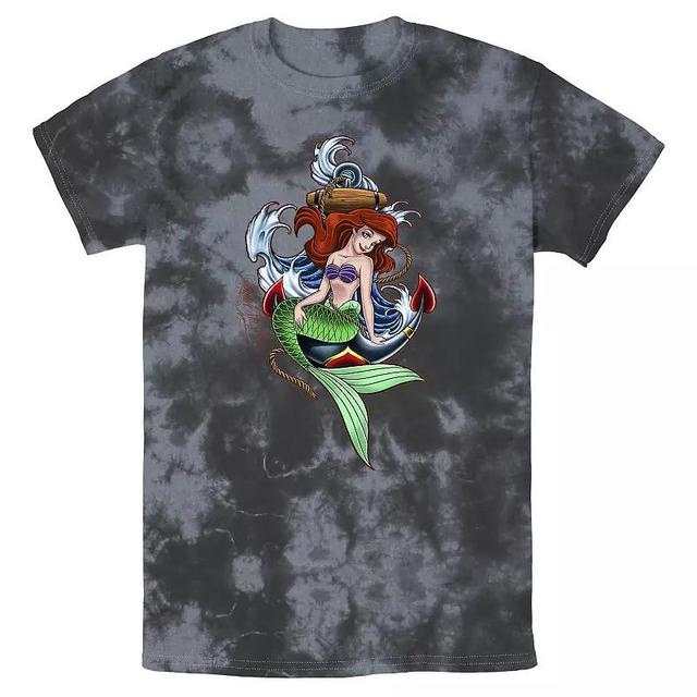 Mens Disney The Little Mermaid Tattoo Style Portrait Bomabrd Wash Tee Black Grey Product Image