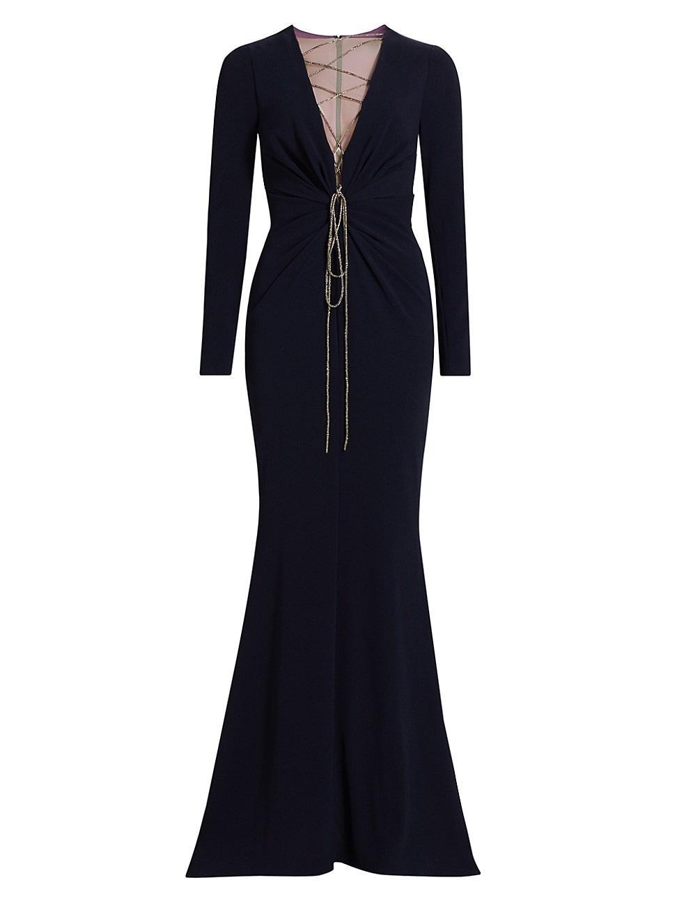 Womens Cady Crystal Lace-Up Plunge Gown Product Image