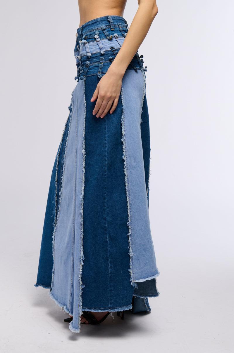 ALL OVER DISTRESSED DENIM SKIRT product image