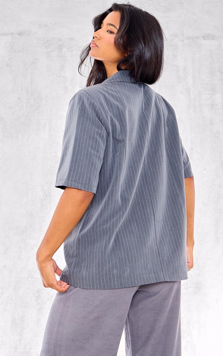 Charcoal Striped Short Sleeve Oversized Blazer Product Image