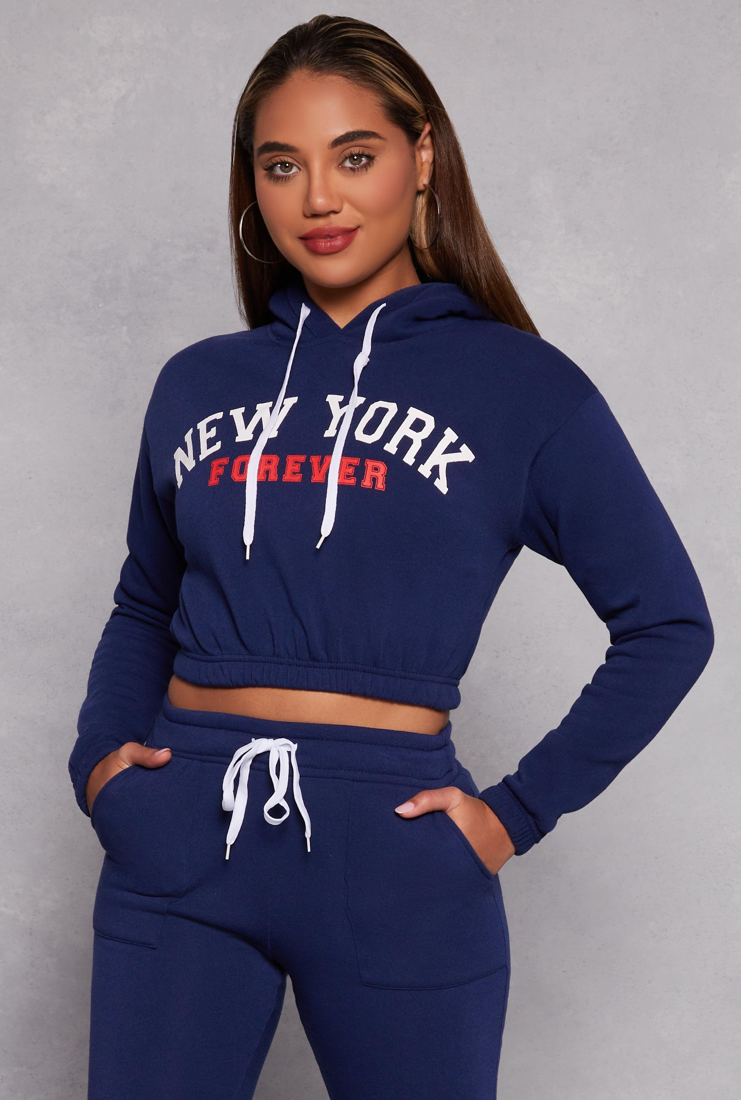 Womens New York Forever Graphic Cropped Hoodie Product Image