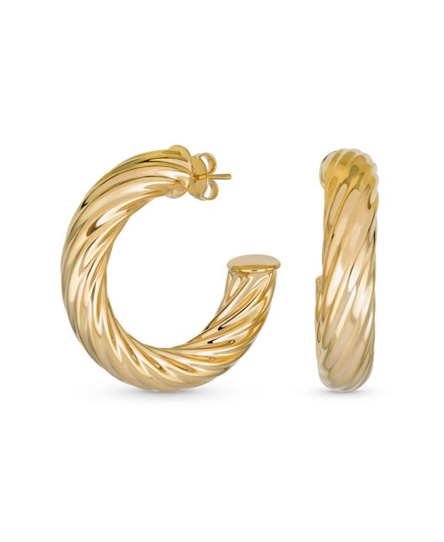 Bling Jewelry Classic Twisted Rope Braid Cable Light Weight Thick Big Hoop Earrings For Women Yellow Gold Plated Brass 1.5 Inch Product Image