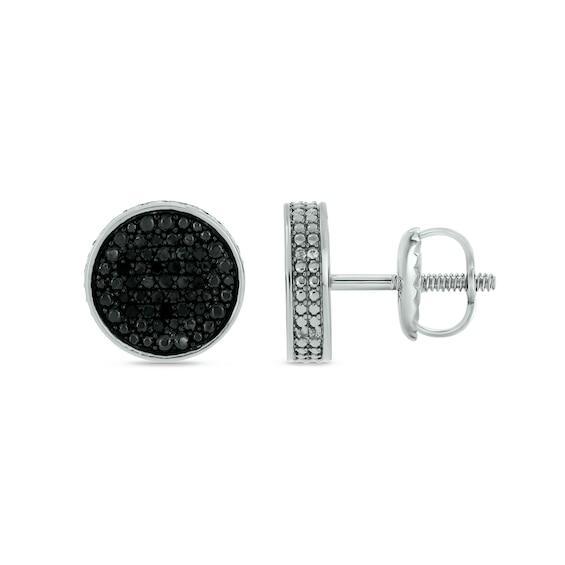 Men's 1/3 CT. T.w. Black and White Multi-Diamond Frame Stacked Stud Earrings in Sterling Silver Product Image