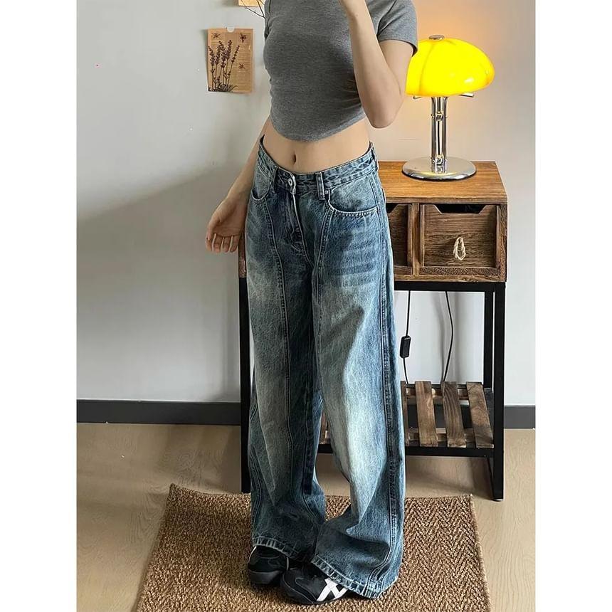 Low Rise Washed Wide Leg Jeans Product Image