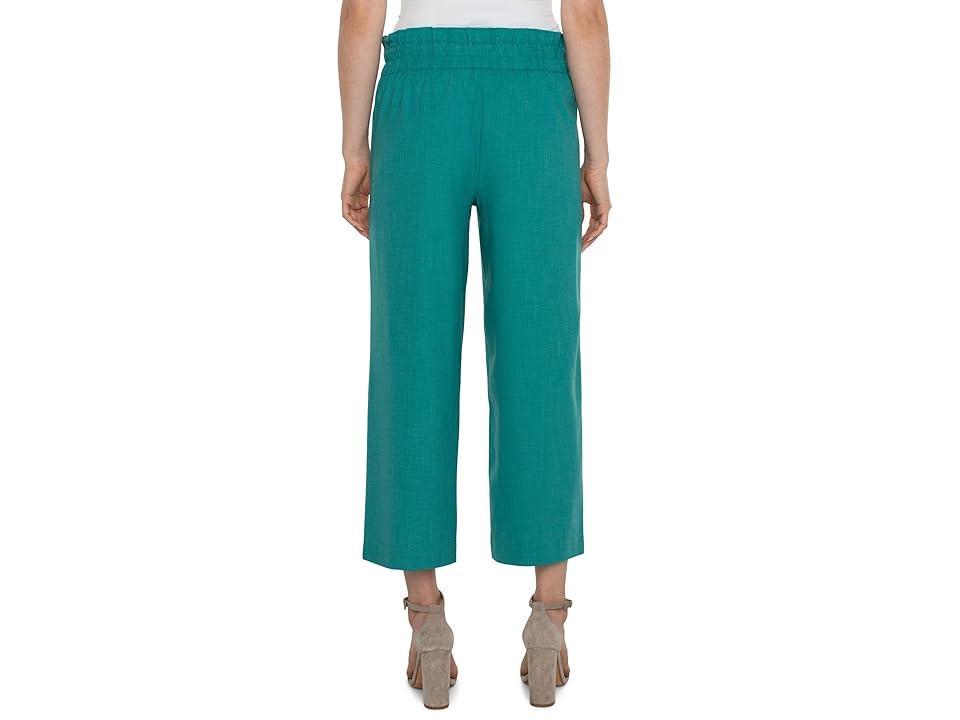 Liverpool Los Angeles Belted Mid Rise Paper Bag Wide Leg Crop Stretch Woven Trousers (Mermaid Teal) Women's Dress Pants Product Image